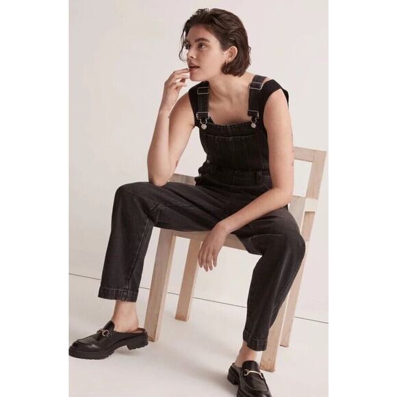 Madewell Straight Leg Overalls Sz XS Lunar Black Normcore Fall Bibs Grunge New - Picture 3 of 16